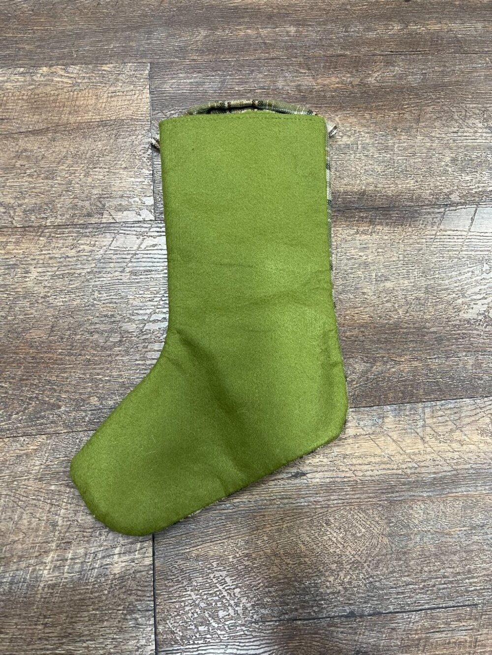 Green Plaid Shirt Style Christmas Stocking Rustic Holiday Decor - Picture 4 of 6